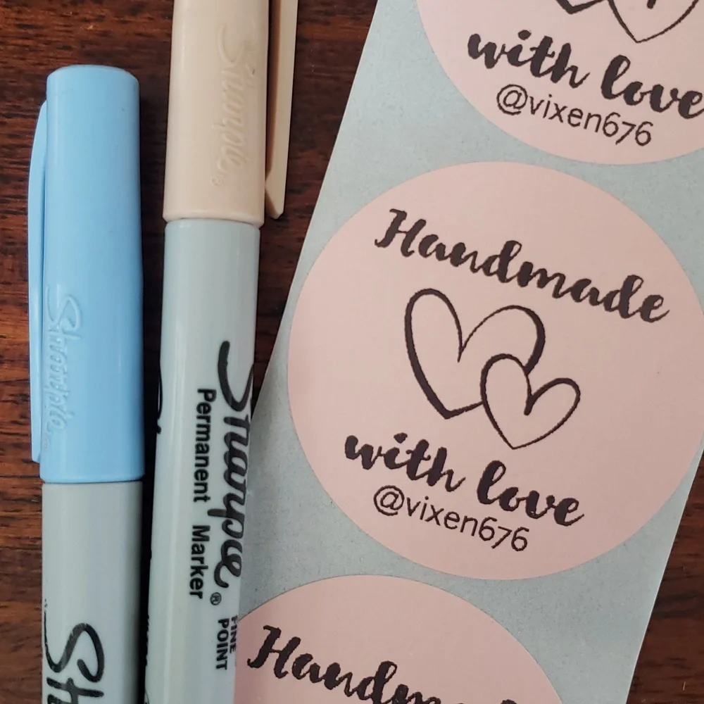50 Custom Stickers • 2” Pink Handmade With Love Round Packaging Shipping Labels
